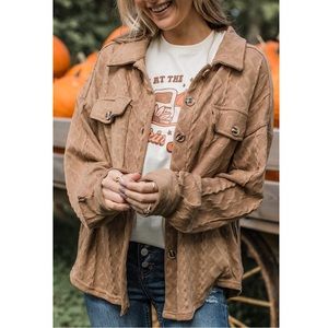 Mocha Oversized Cable Knit Collared Shacket